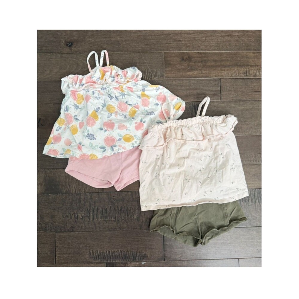 Girls 3T Summer Tank & Shorts Set Fruit Print Pink & Blush Matching Outfits